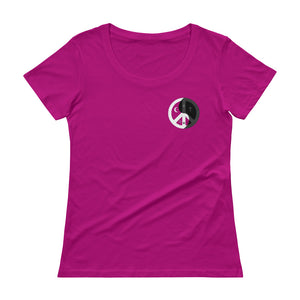 Ladies' Scoopneck T-Shirt with peace design on front left side and back label