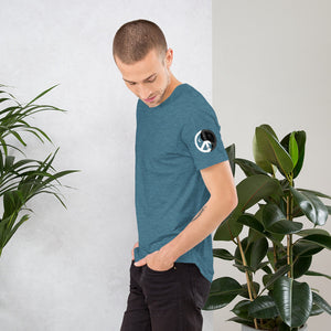 Short-Sleeve Unisex T-Shirt peace yin yang design on left sleeve