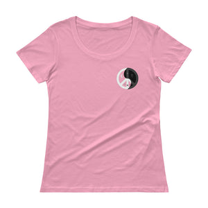 Ladies' Scoopneck T-Shirt with peace design on front left side and back label