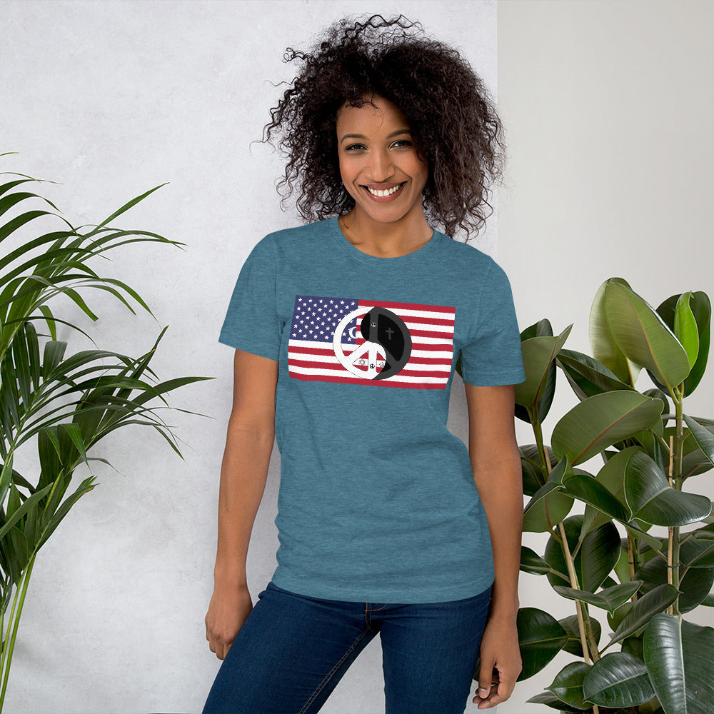 Short-Sleeve Unisex T-Shirt USA patriotic shirt with peace wear Usa design logo