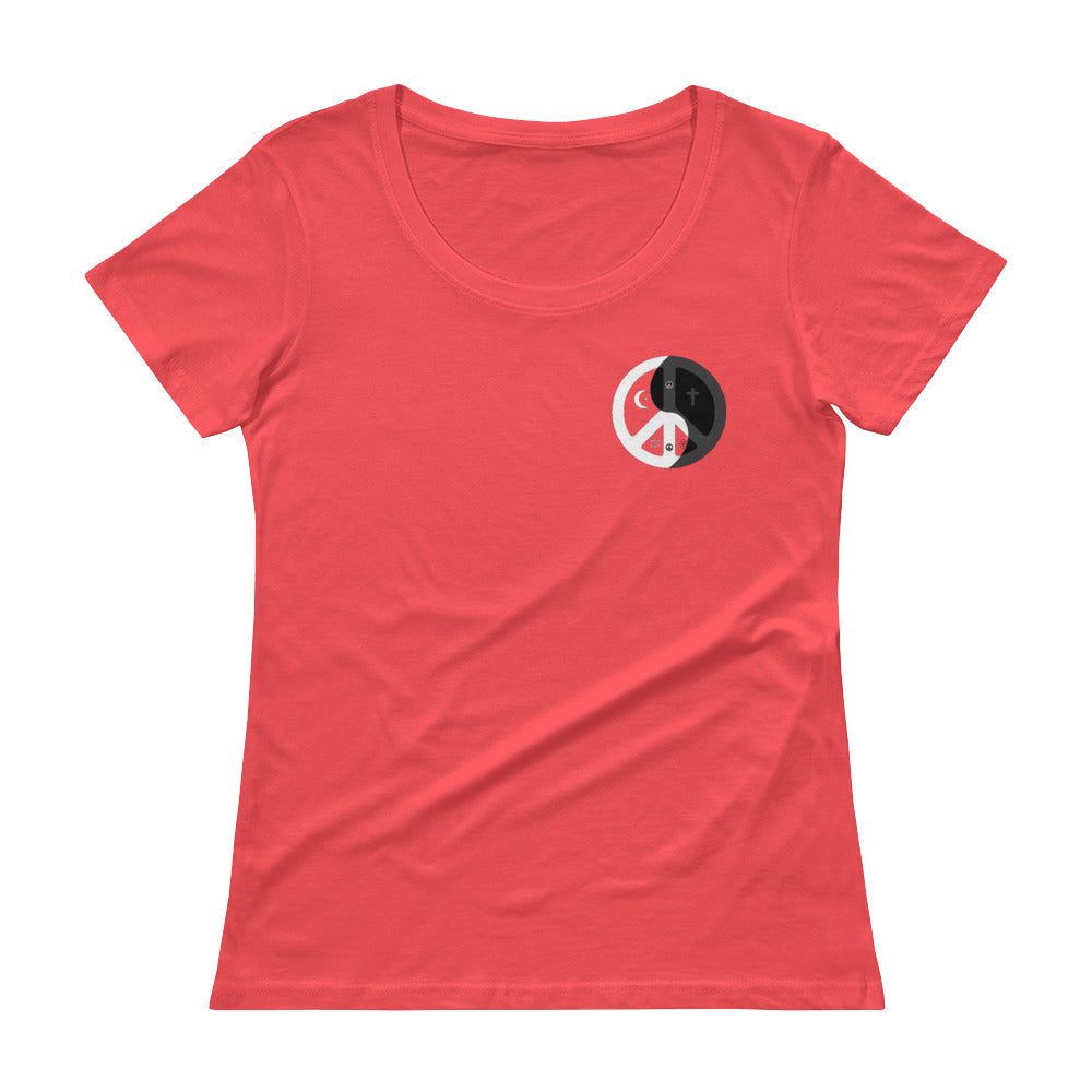 Ladies' Scoopneck T-Shirt with peace design on front left side and back label