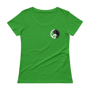 Ladies' Scoopneck T-Shirt with peace design on front left side and back label