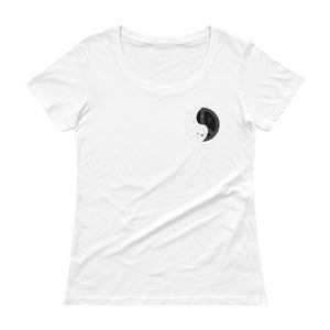 Ladies' Scoopneck T-Shirt with peace design on front left side and back label