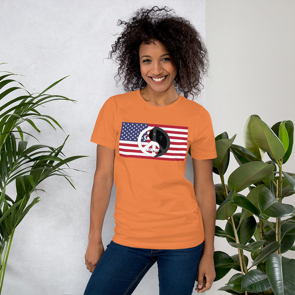 Short-Sleeve Unisex T-Shirt USA patriotic shirt with peace wear Usa design logo