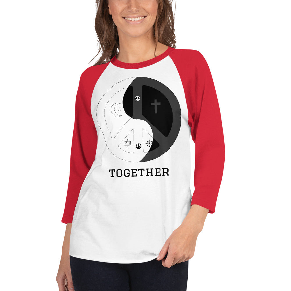 3/4 sleeve raglan shirt with peace wear usa design logo