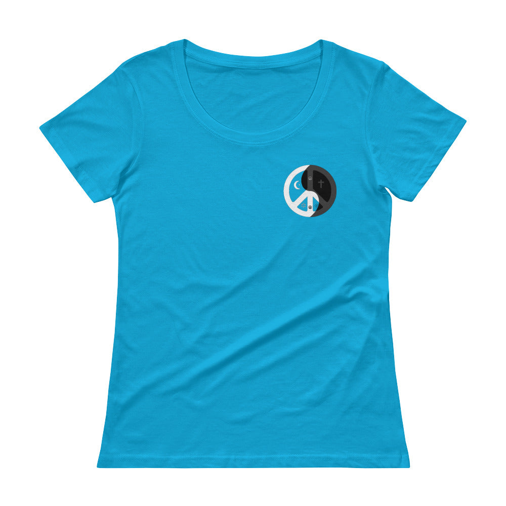 Ladies' Scoopneck T-Shirt with peace design on front left side and back label