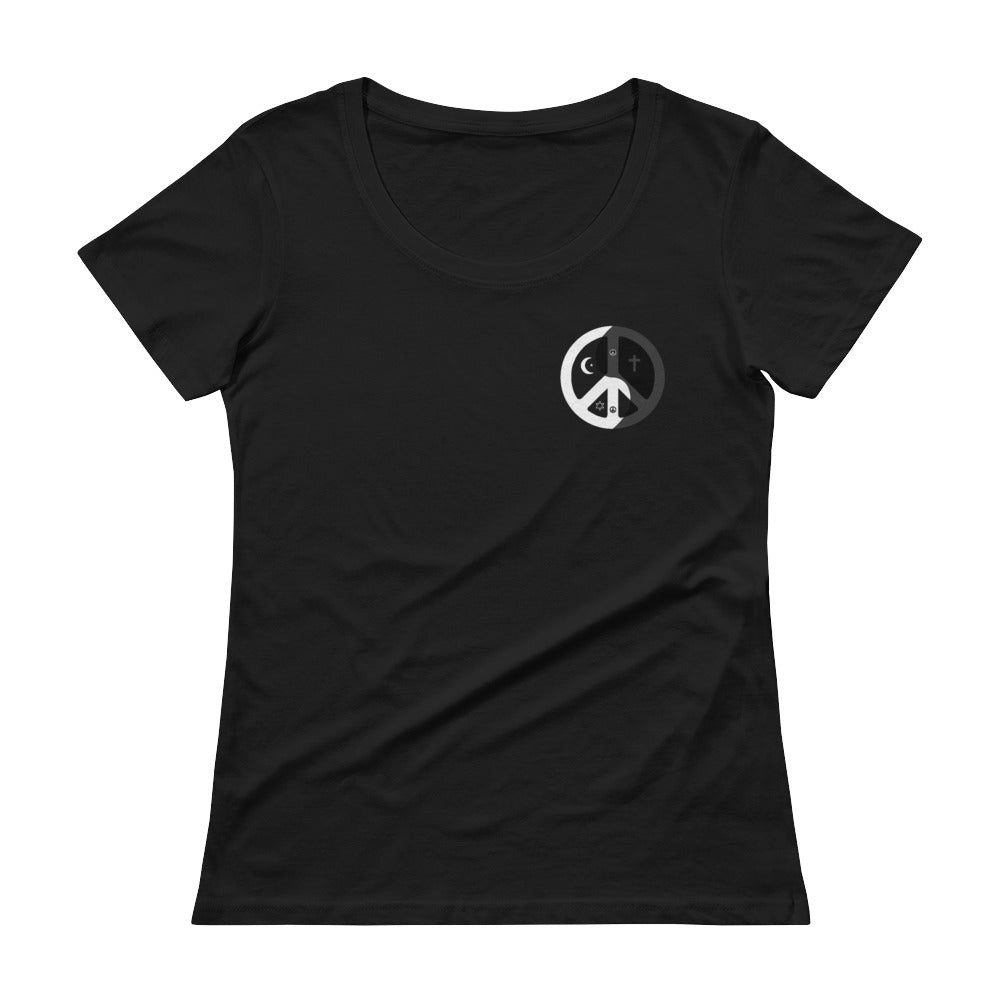 Ladies' Scoopneck T-Shirt with peace design on front left side and back label