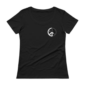 Ladies' Scoopneck T-Shirt with peace design on front left side and back label