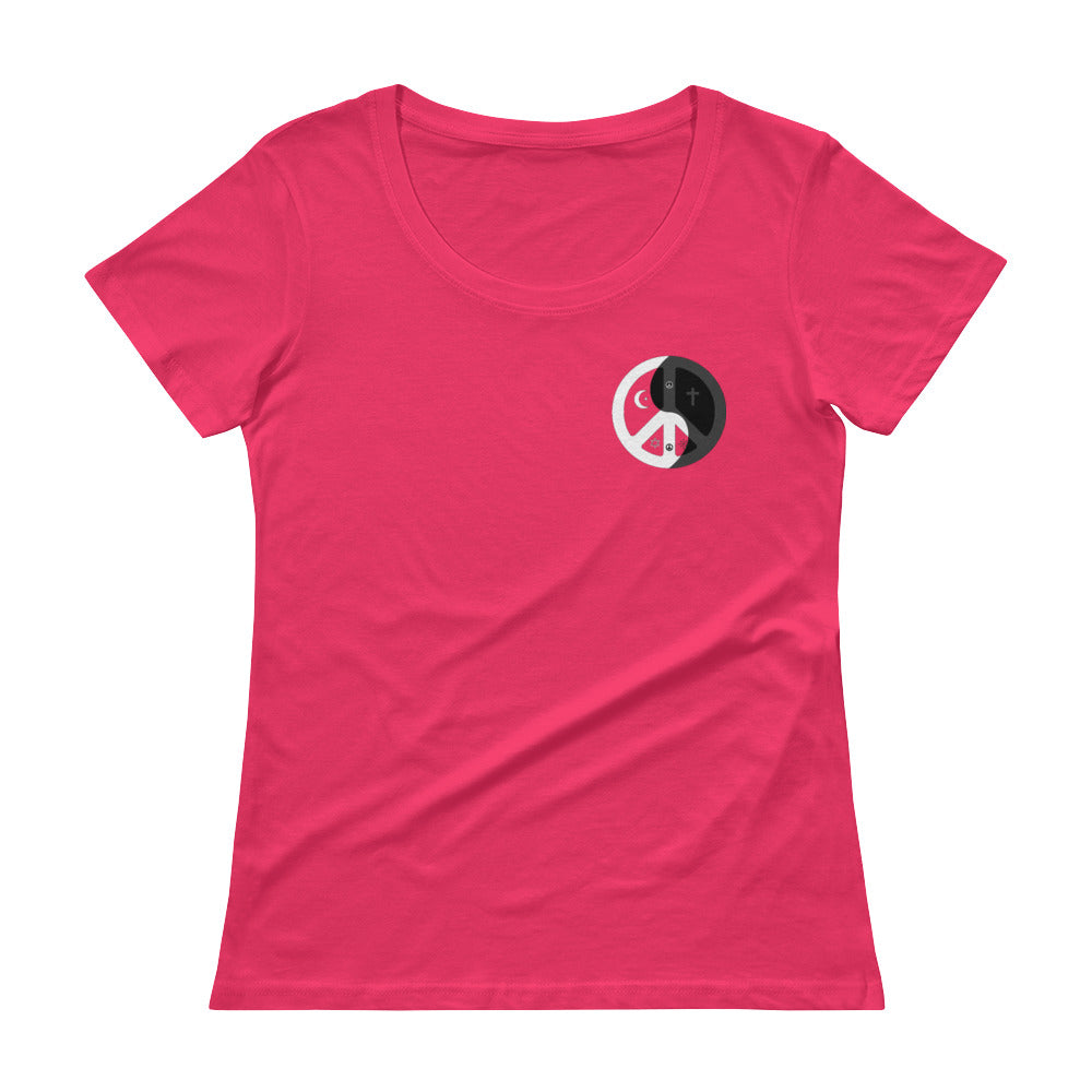 Ladies' Scoopneck T-Shirt with peace design on front left side and back label