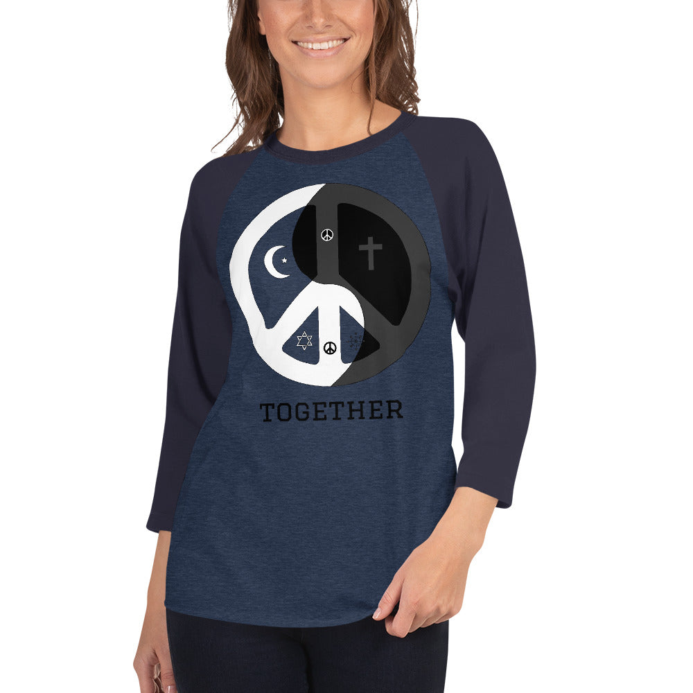 3/4 sleeve raglan shirt with peace wear usa design logo