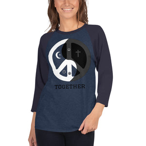 3/4 sleeve raglan shirt with peace wear usa design logo