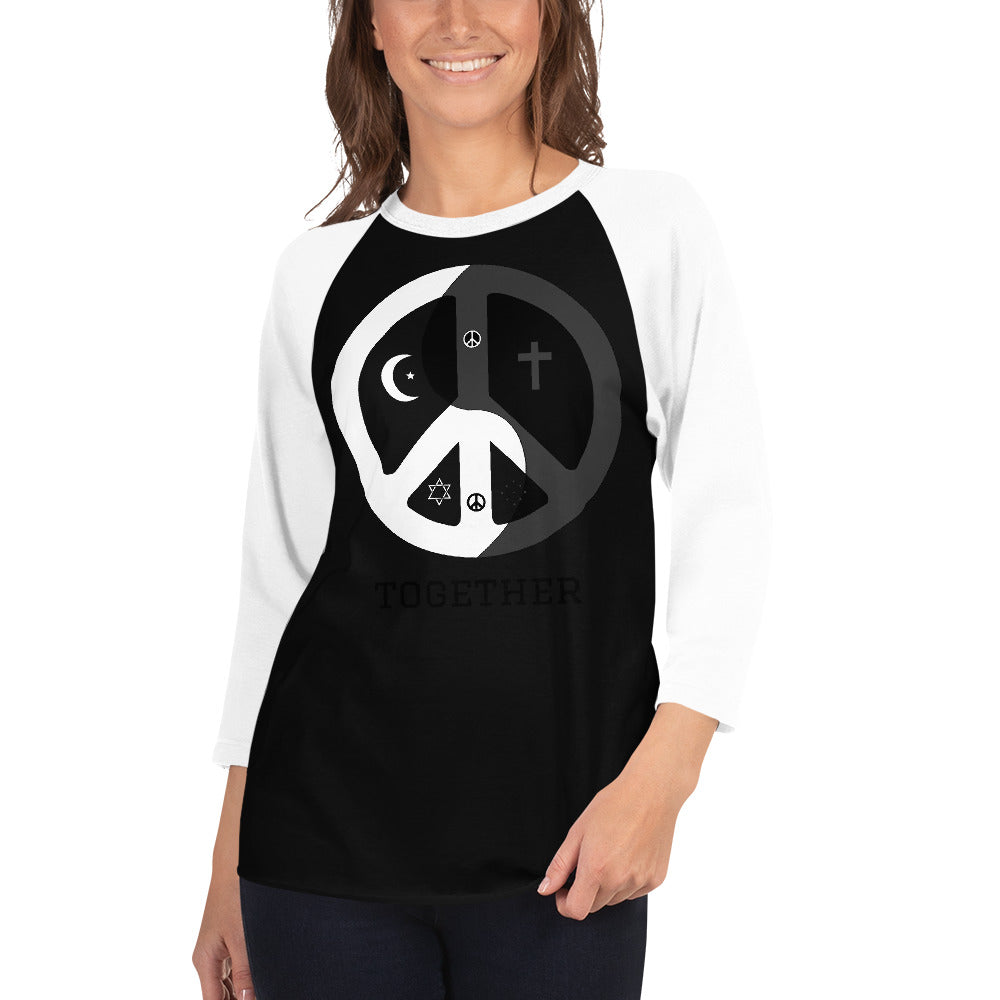 3/4 sleeve raglan shirt with peace wear usa design logo