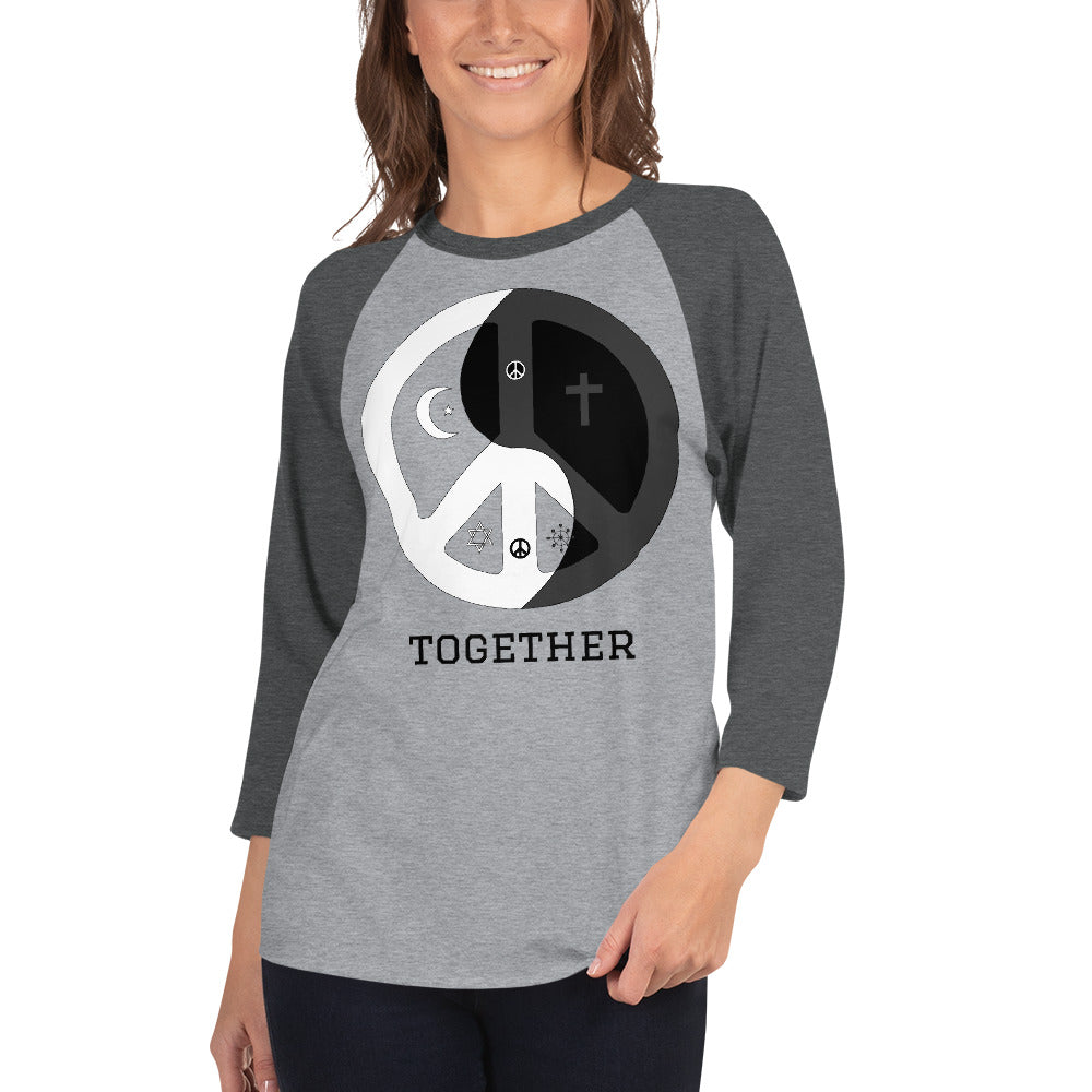 3/4 sleeve raglan shirt with peace wear usa design logo