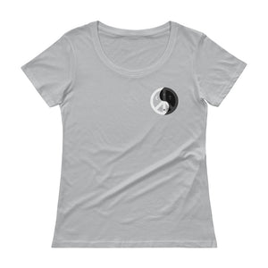 Ladies' Scoopneck T-Shirt with peace design on front left side and back label